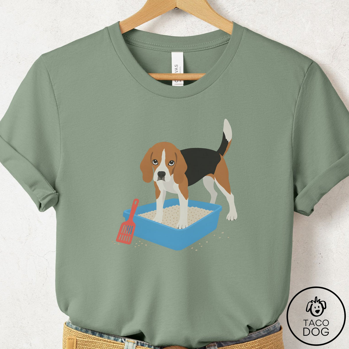 Beagle Litter Box T-Shirt Sage Taco-Dog