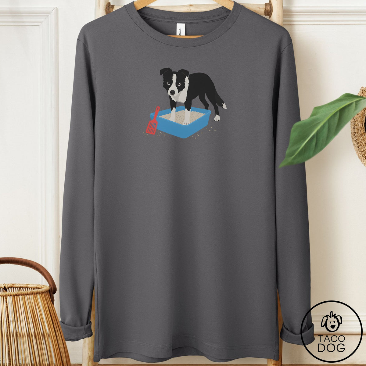Border Collie Litter Box Long Sleeve Tee Asphalt Taco-Dog