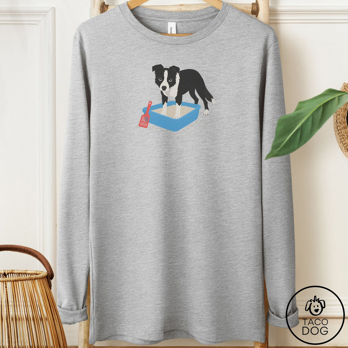 Border Collie Litter Box Long Sleeve Tee Athletic Heather Taco-Dog