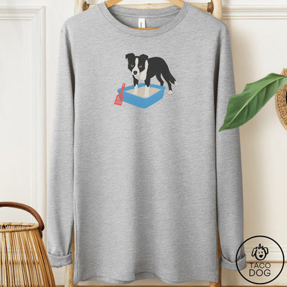 Border Collie Litter Box Long Sleeve Tee Athletic Heather Taco-Dog