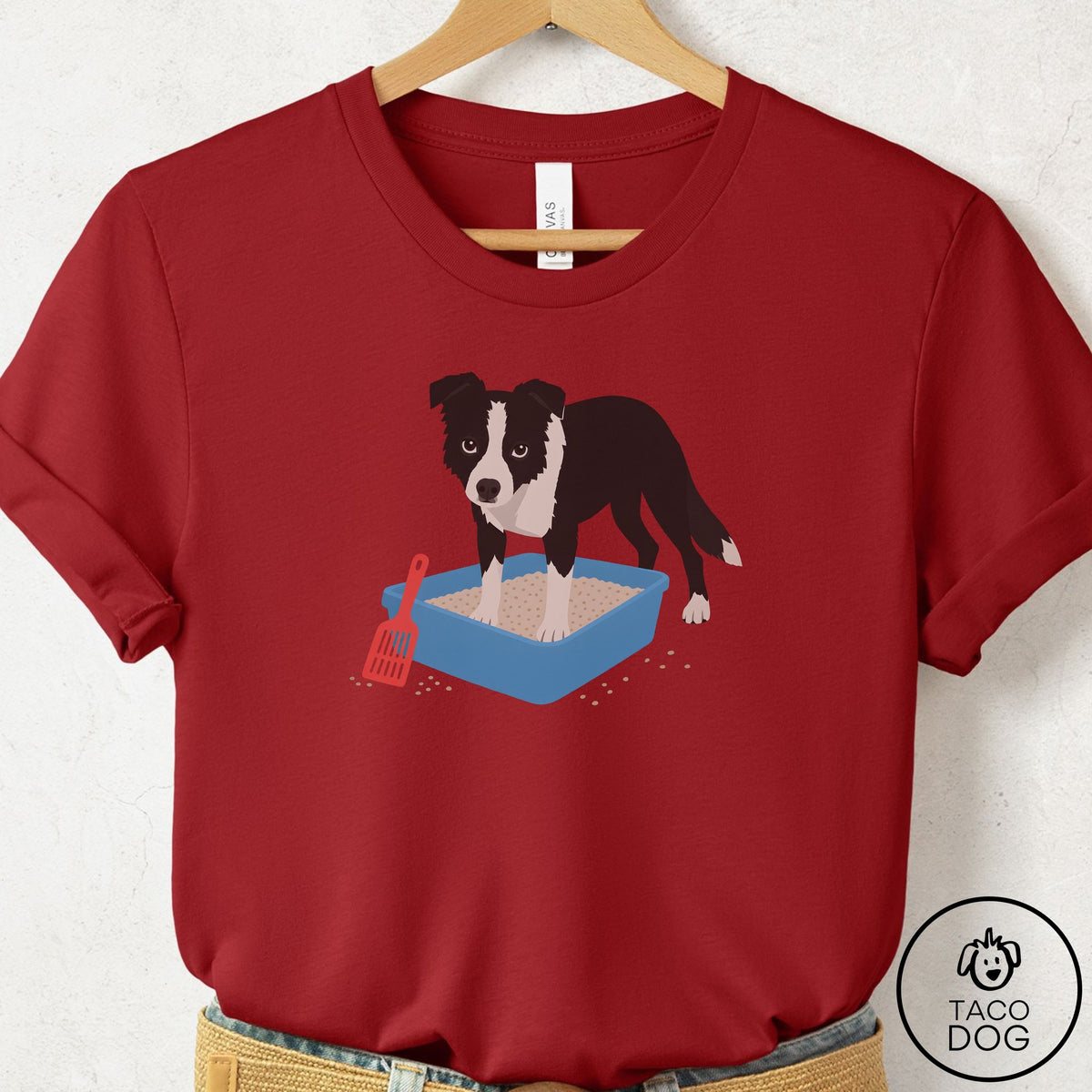Border Collie Litter Box T-Shirt Canvas Red Taco-Dog