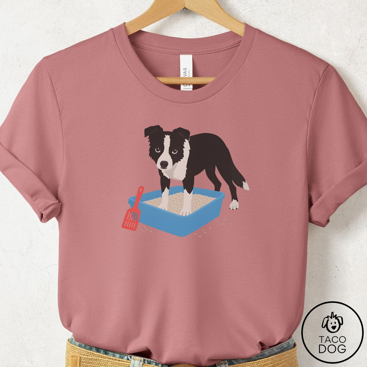 Border Collie Litter Box T-Shirt Mauve Taco-Dog