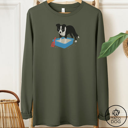 Border Collie Litter Box Long Sleeve Tee Military Green Taco-Dog