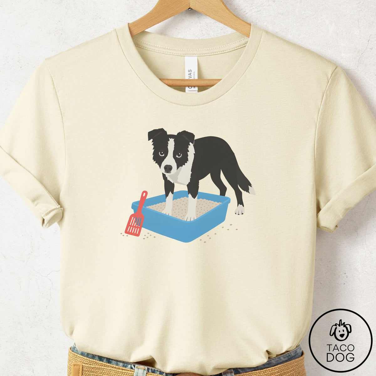 Border Collie Litter Box T-Shirt Natural Taco-Dog