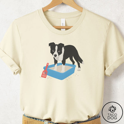 Border Collie Litter Box T-Shirt Natural Taco-Dog