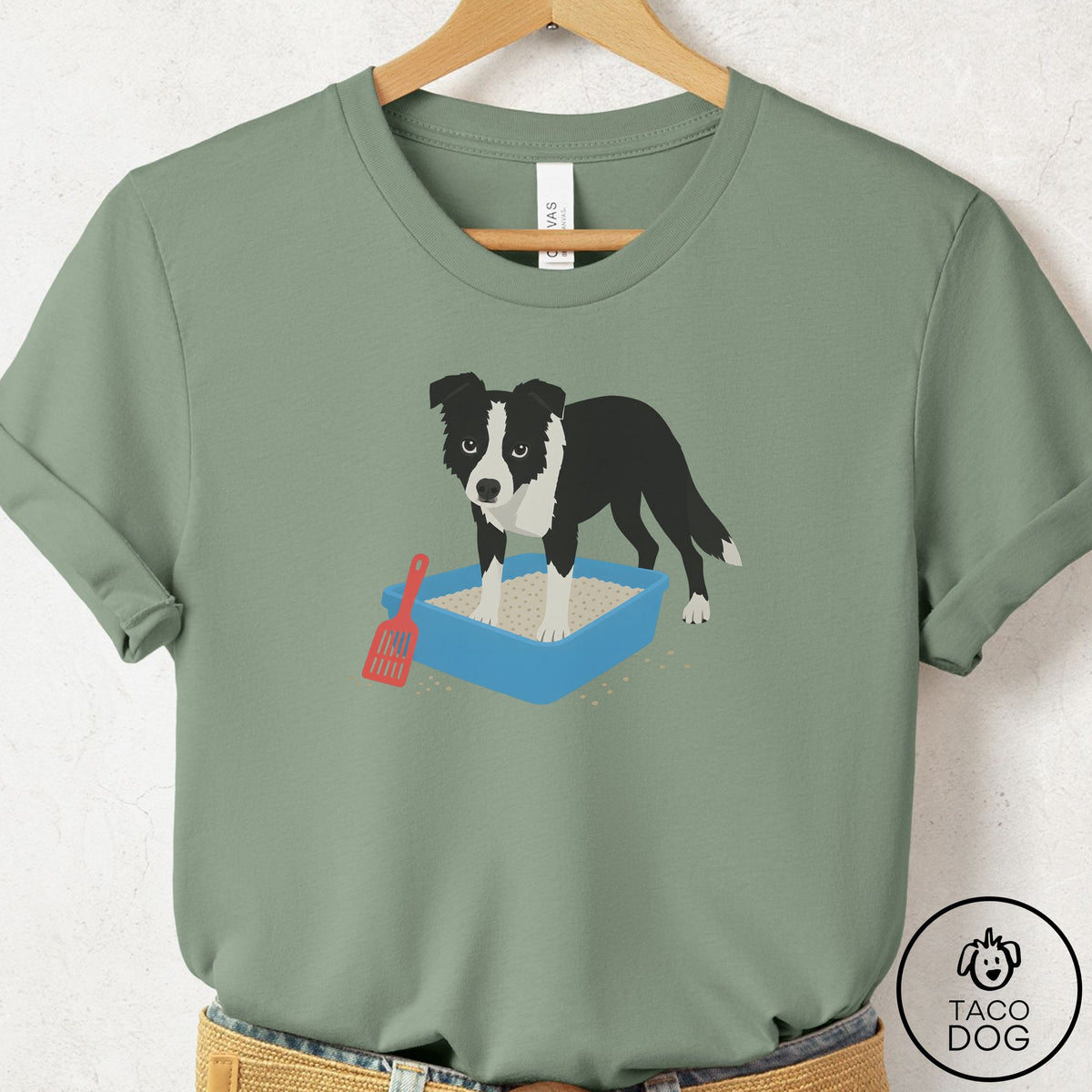 Border Collie Litter Box T-Shirt Sage Taco-Dog