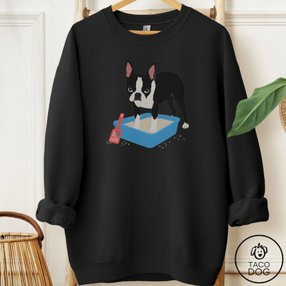 Boston Terrier Litter Box Sweatshirt Black Taco-Dog