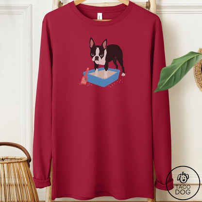 Boston Terrier Litter Box Long Sleeve Tee Cardinal Taco-Dog