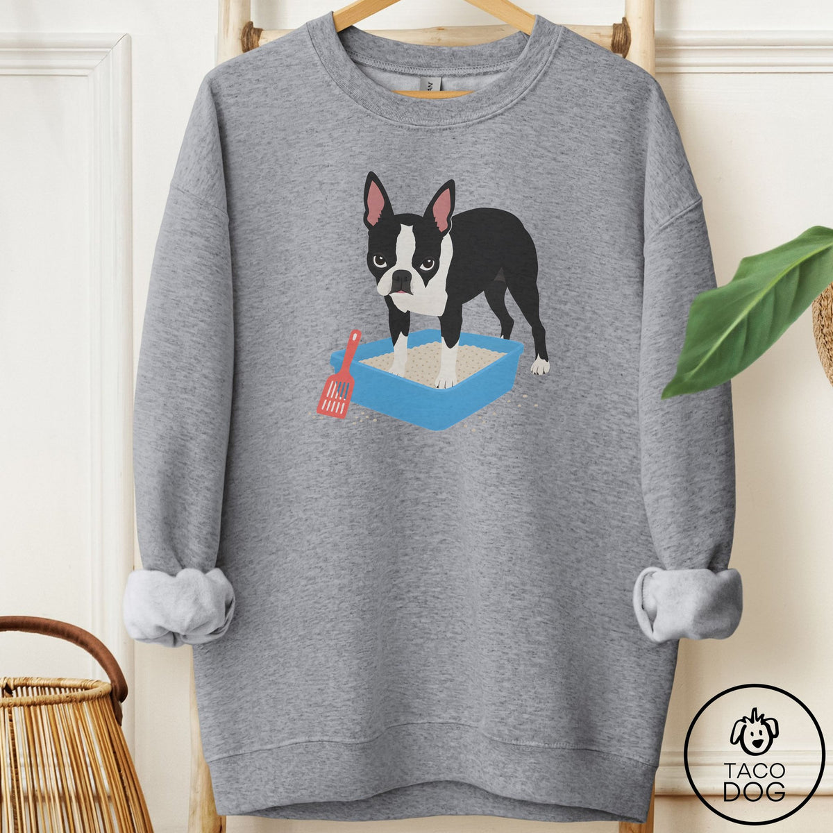 Boston Terrier Litter Box Sweatshirt Graphite Heather Taco-Dog
