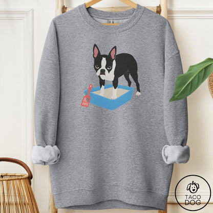 Boston Terrier Litter Box Sweatshirt Graphite Heather Taco-Dog
