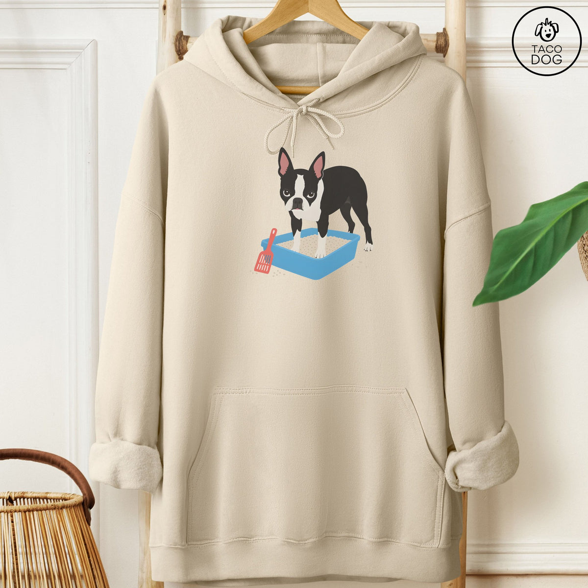 Boston Terrier Litter Box Hoodie Sand Taco-Dog