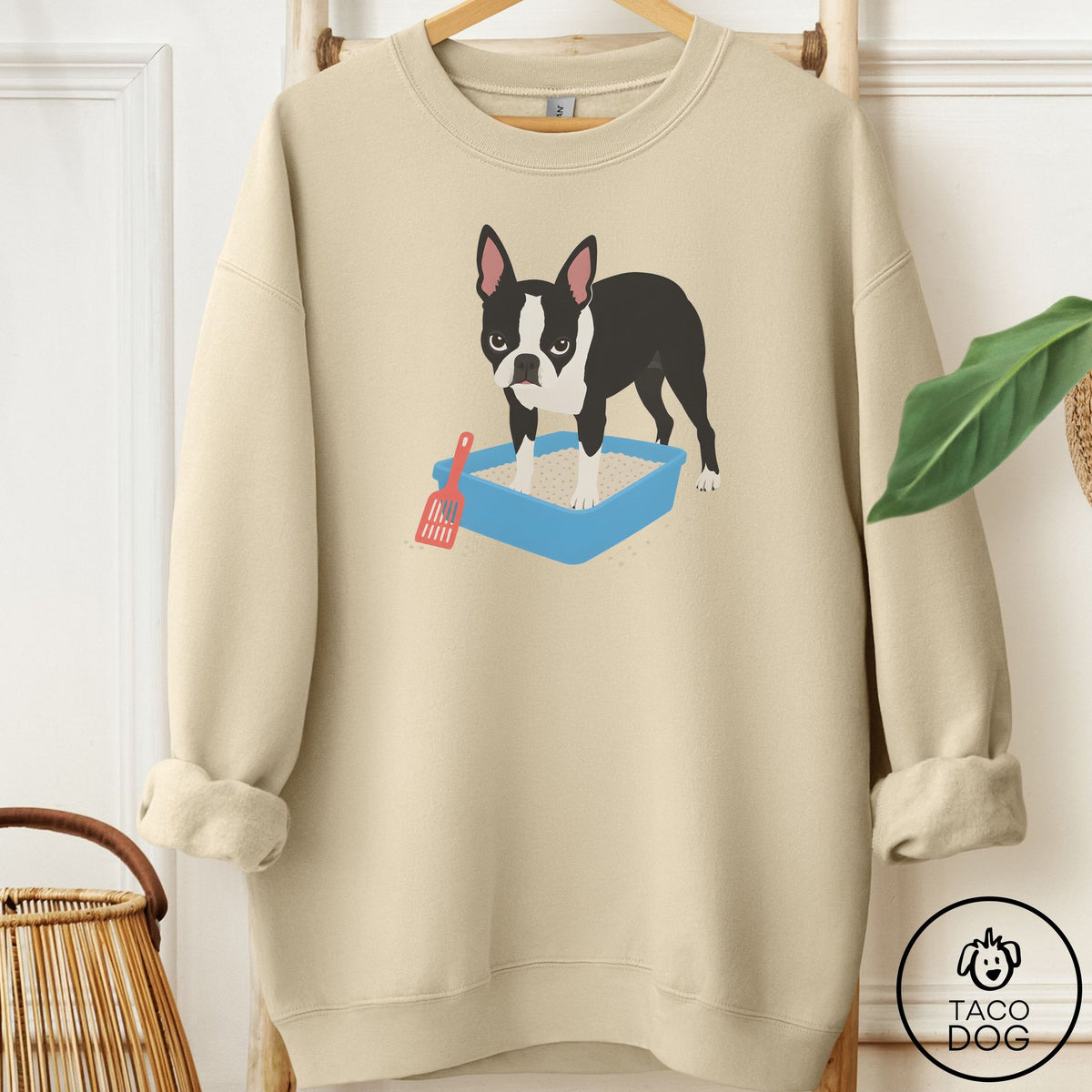 Boston Terrier Litter Box Sweatshirt Sand Taco-Dog