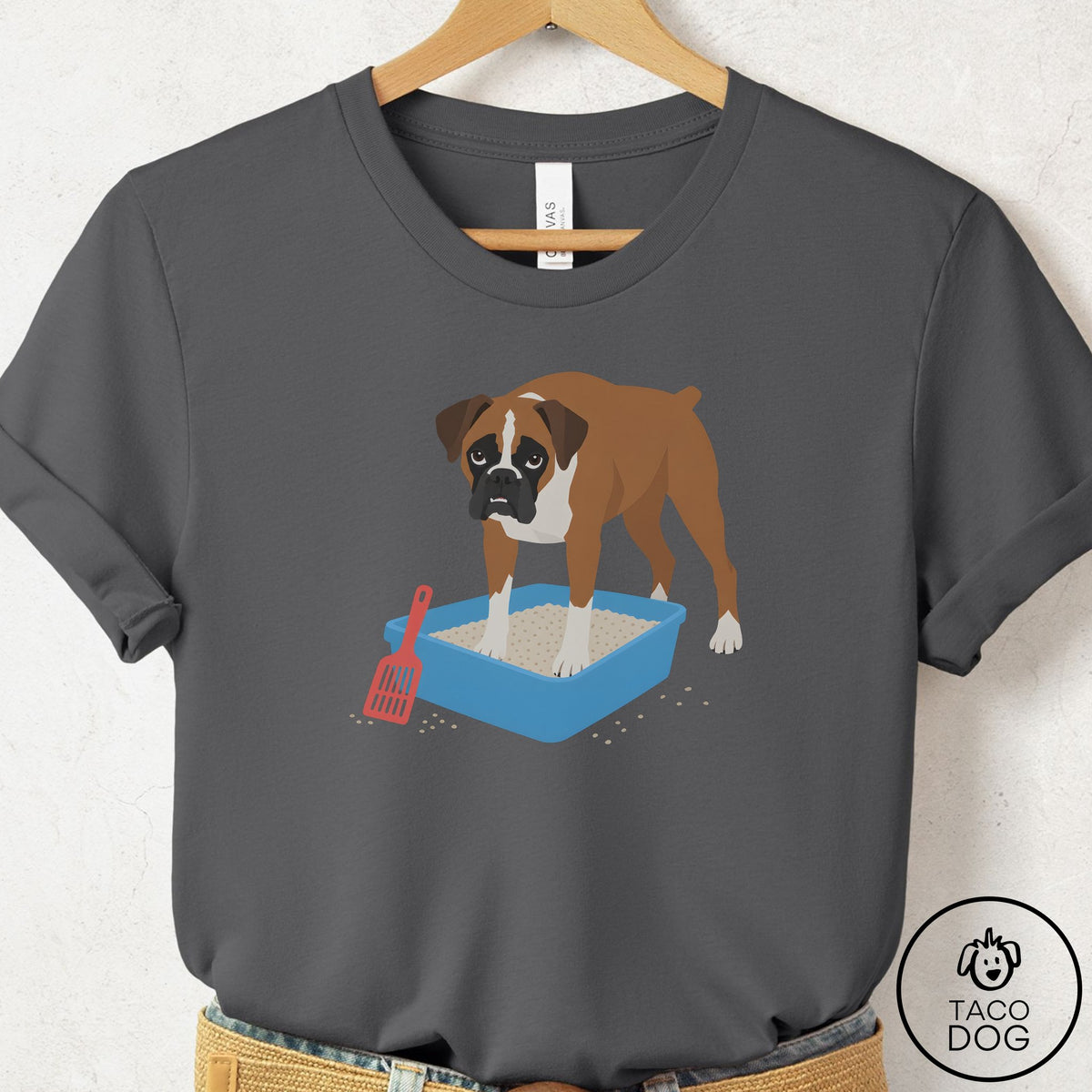 Boxer Litter Box T-Shirt Asphalt Taco-Dog
