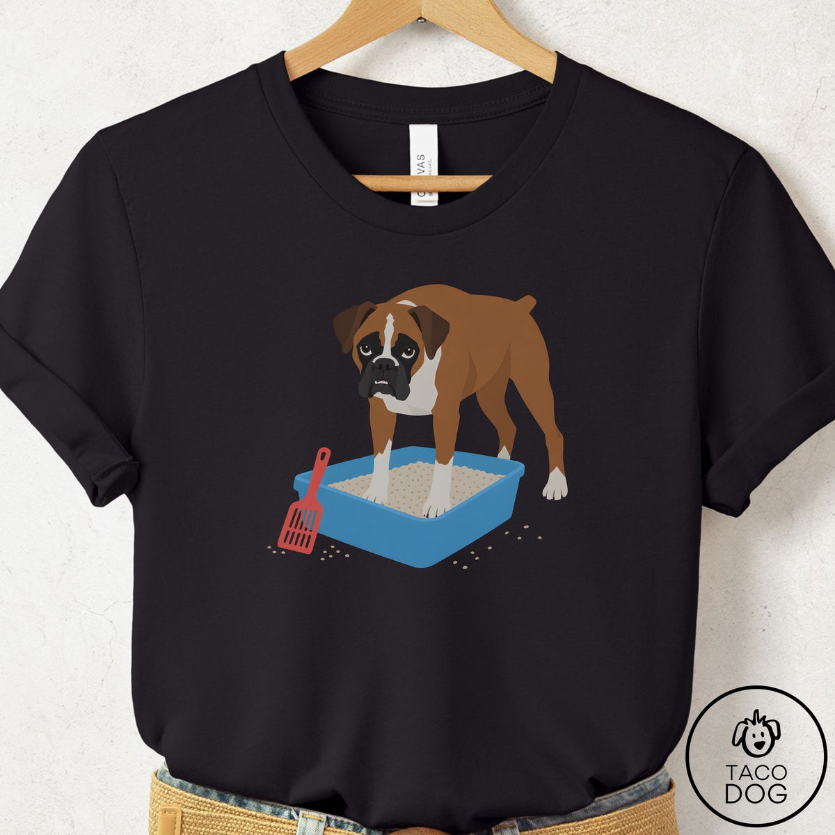 Boxer Litter Box T-Shirt Black Taco-Dog