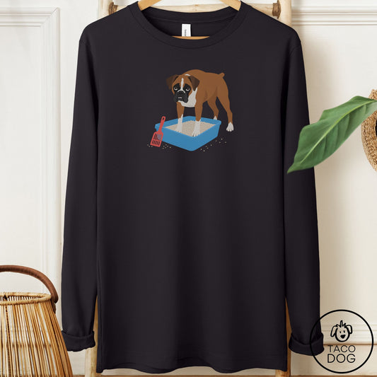 Boxer Litter Box Long Sleeve Tee Black Taco-Dog
