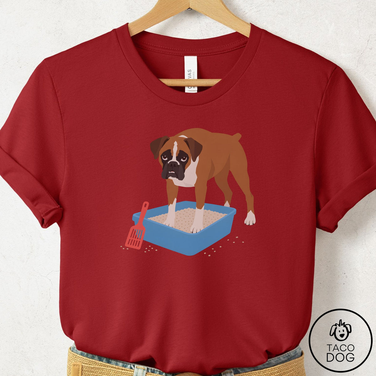 Boxer Litter Box T-Shirt Canvas Red Taco-Dog
