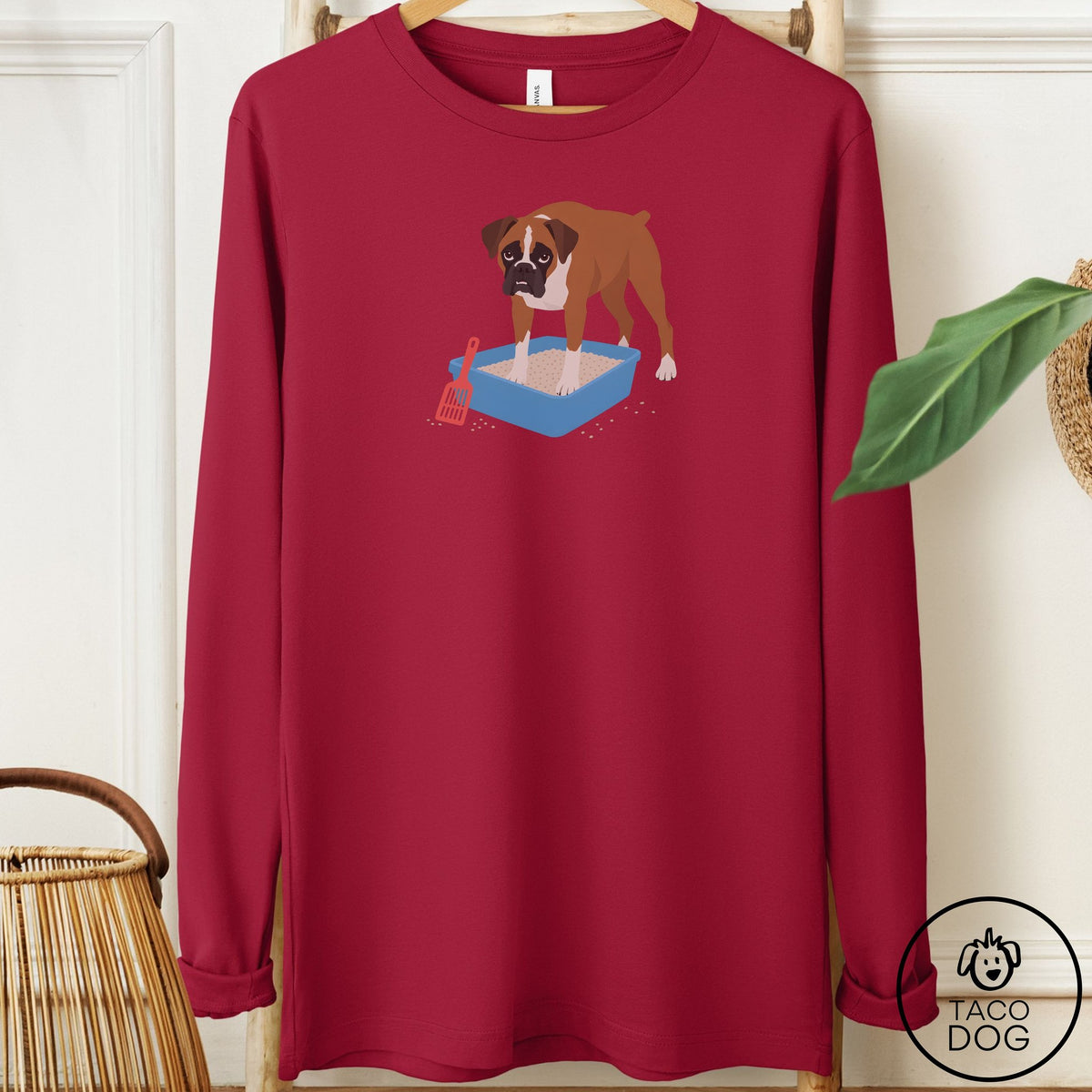 Boxer Litter Box Long Sleeve Tee Cardinal Taco-Dog