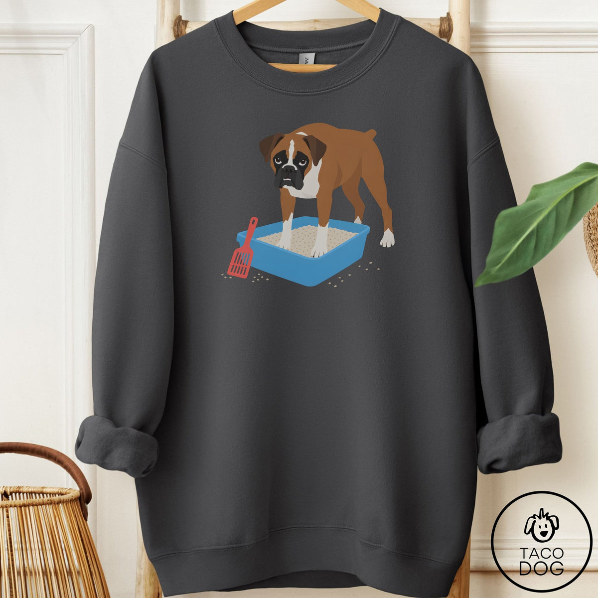 Boxer Litter Box Sweatshirt Charcoal Taco-Dog
