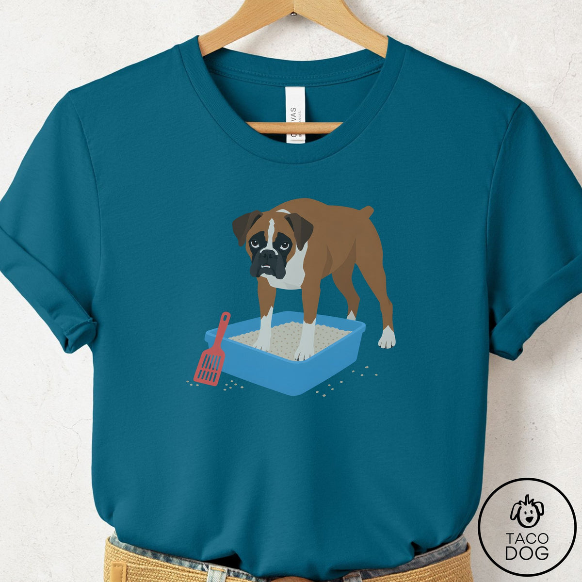 Boxer Litter Box T-Shirt Deep Teal Taco-Dog
