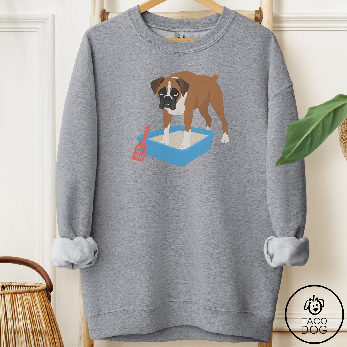 Boxer Litter Box Sweatshirt Graphite Heather Taco-Dog