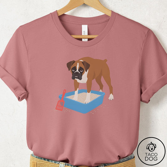 Boxer Litter Box T-Shirt Mauve Taco-Dog