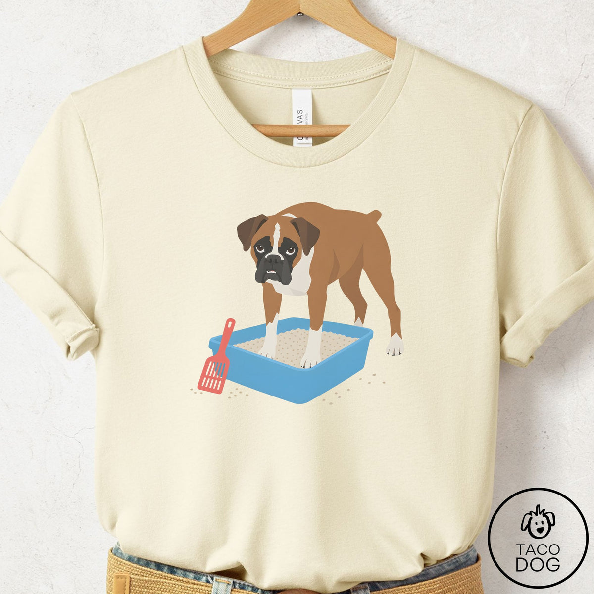 Boxer Litter Box T-Shirt Natural Taco-Dog