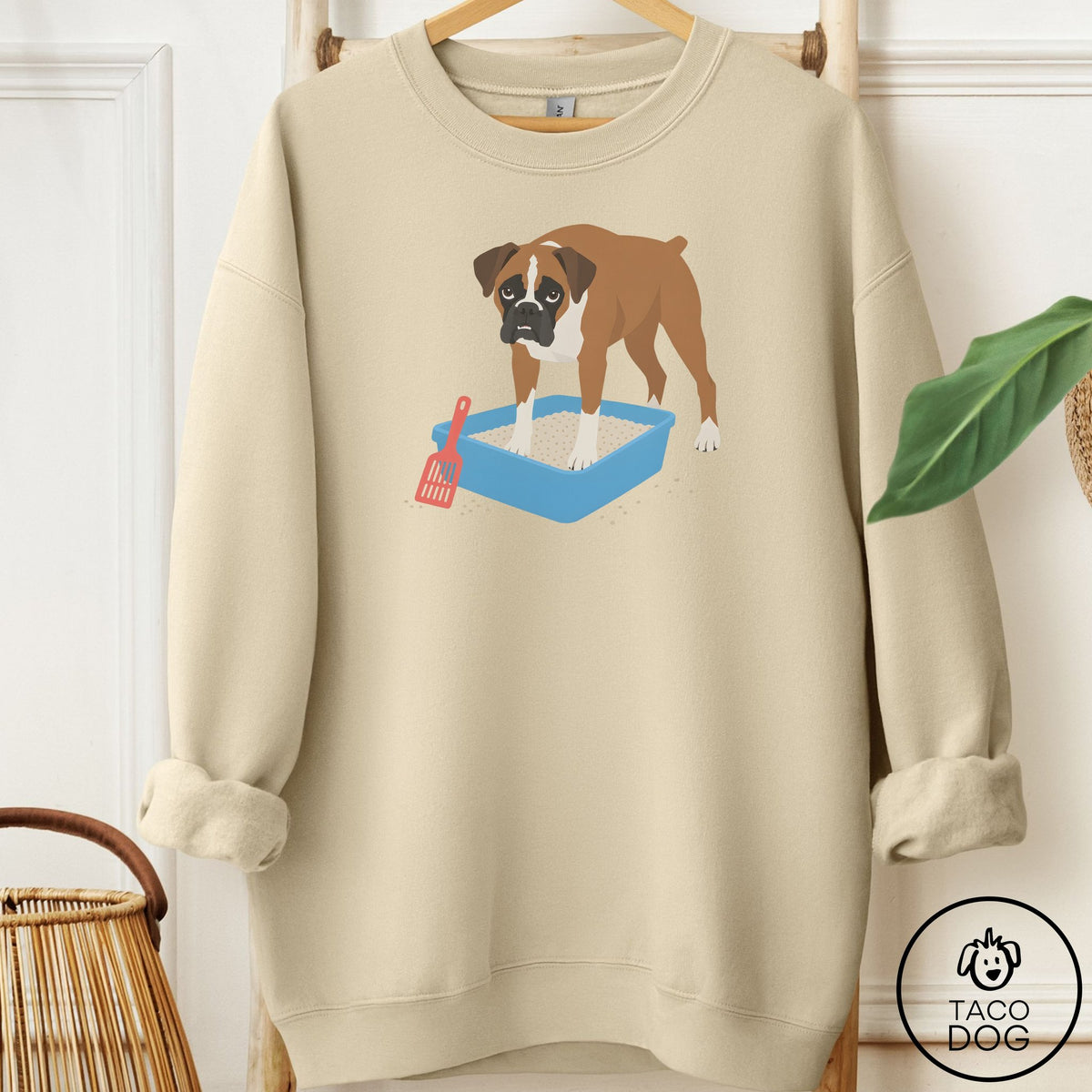 Boxer Litter Box Sweatshirt Sand Taco-Dog