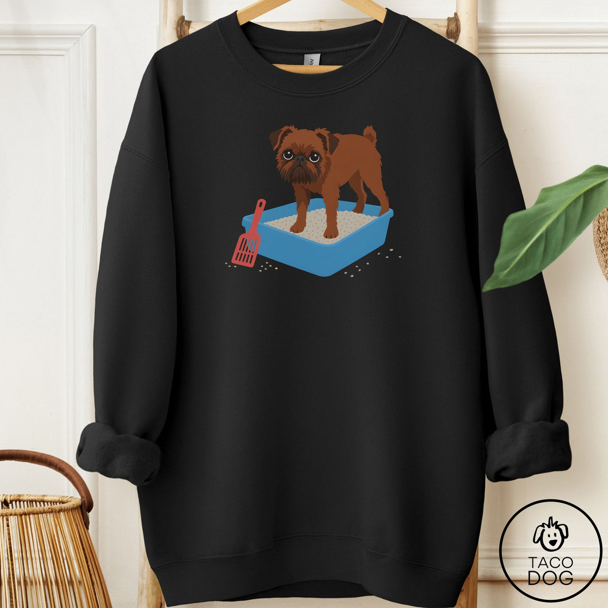 Brussels Griffon Litter Box Sweatshirt Black Taco-Dog