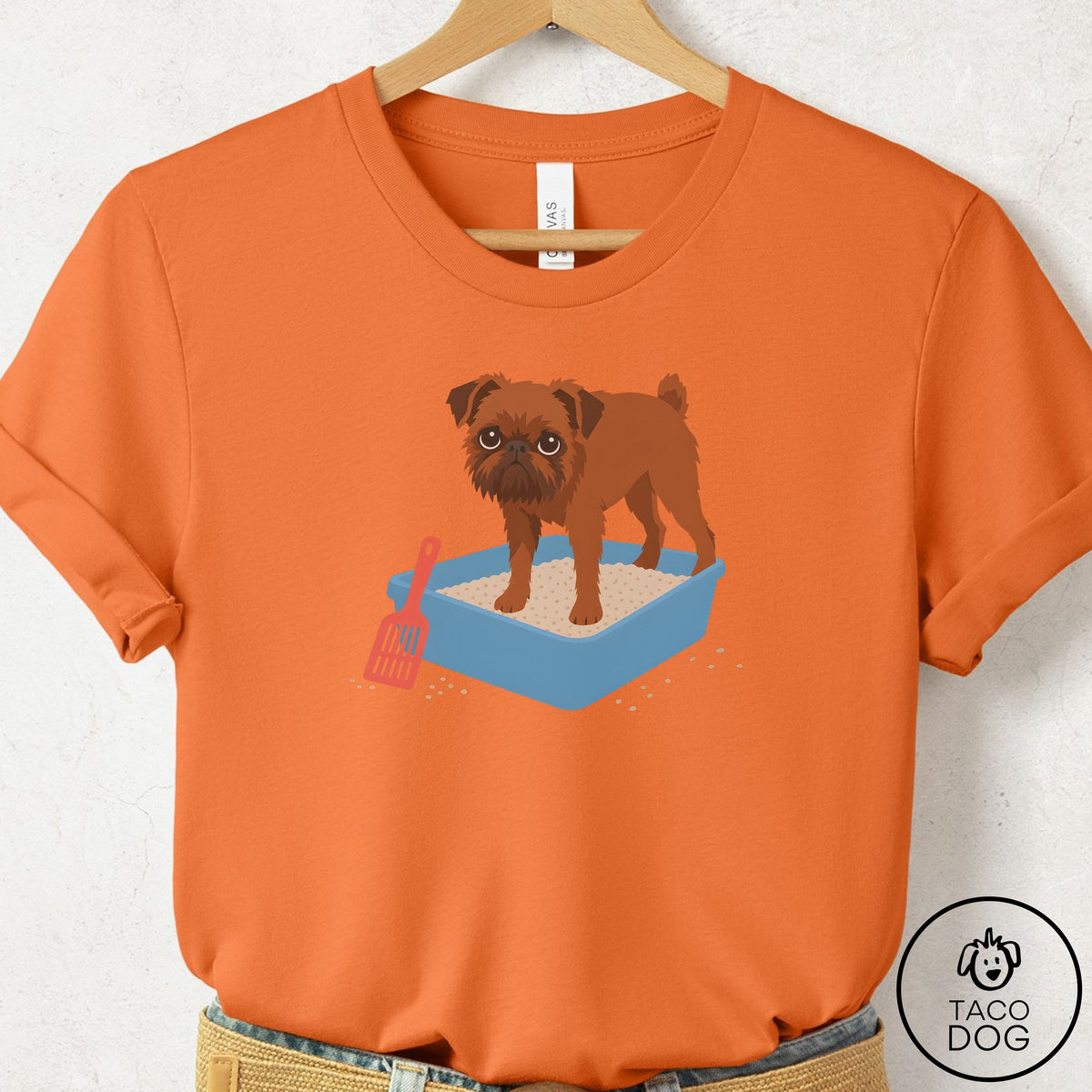 Brussels Griffon Litter Box T-Shirt Burnt Orange Taco-Dog