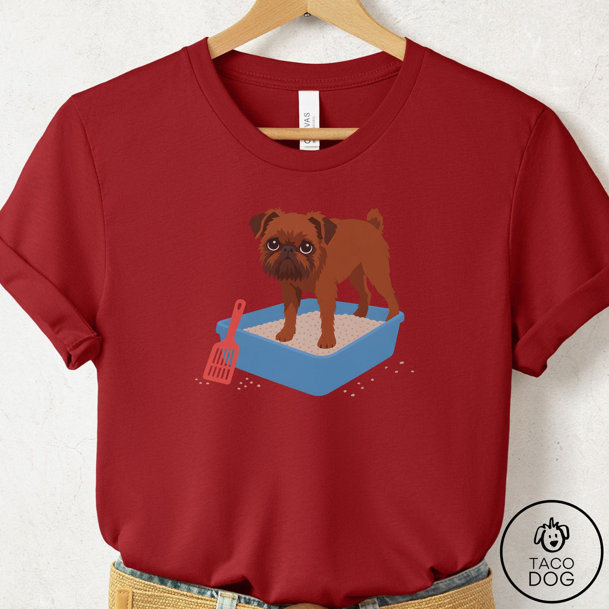 Brussels Griffon Litter Box T-Shirt Canvas Red Taco-Dog
