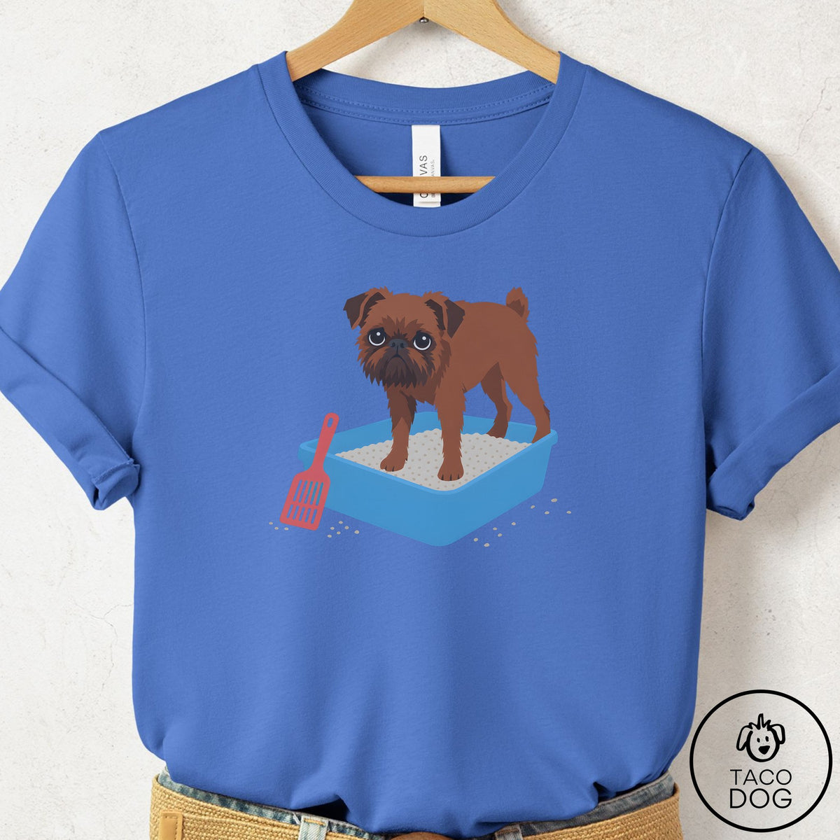 Brussels Griffon Litter Box T-Shirt Columbia Blue Taco-Dog