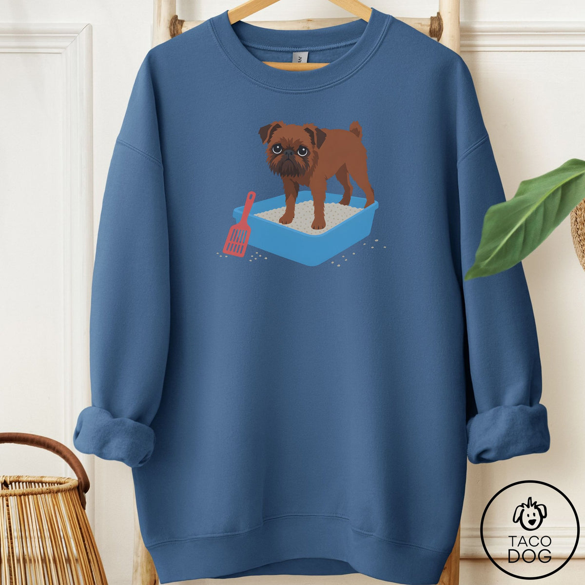 Brussels Griffon Litter Box Sweatshirt Indigo Blue Taco-Dog