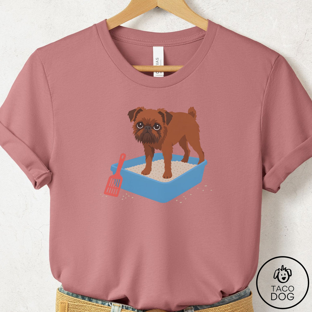 Brussels Griffon Litter Box T-Shirt Mauve Taco-Dog