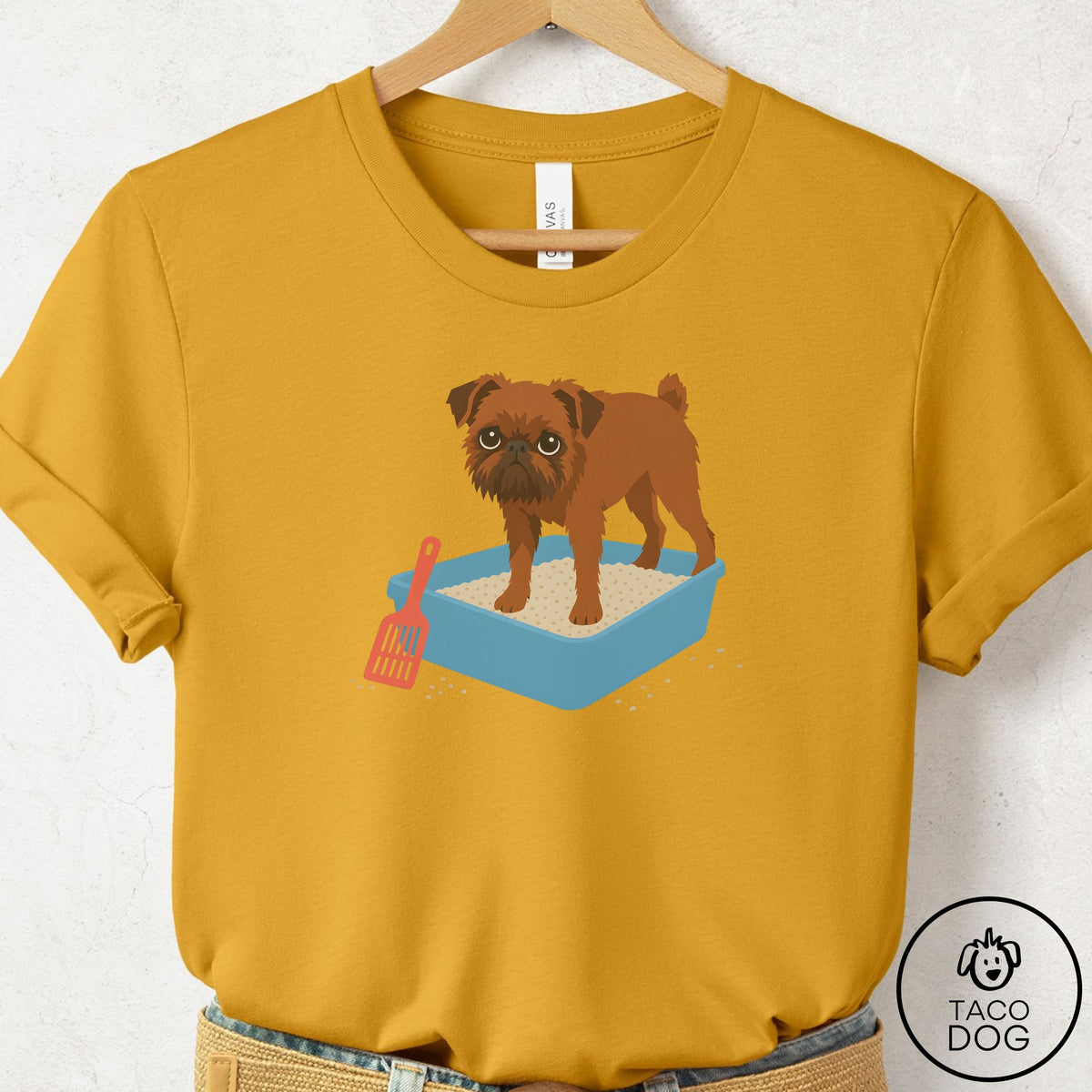 Brussels Griffon Litter Box T-Shirt Mustard Taco-Dog