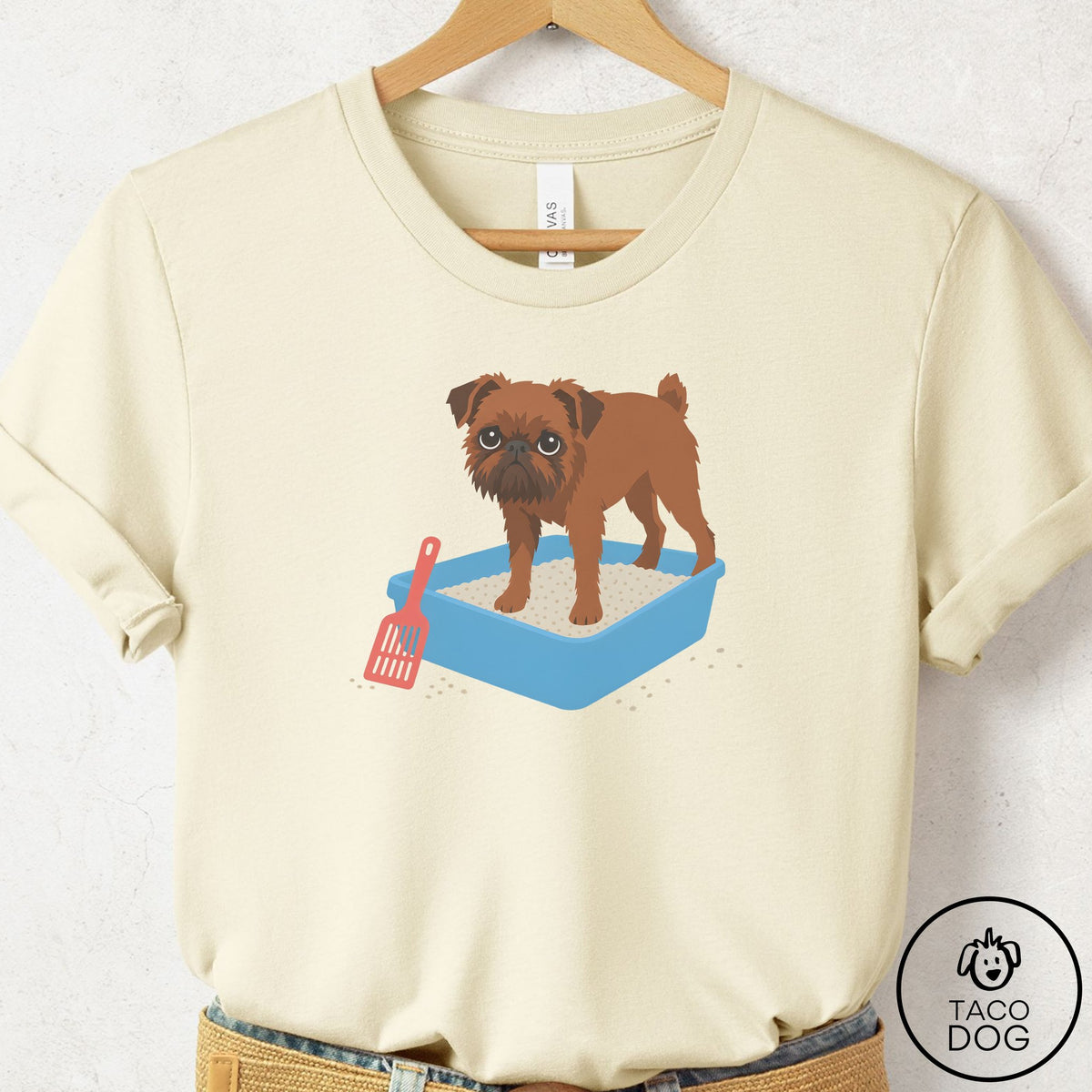 Brussels Griffon Litter Box T-Shirt Natural Taco-Dog