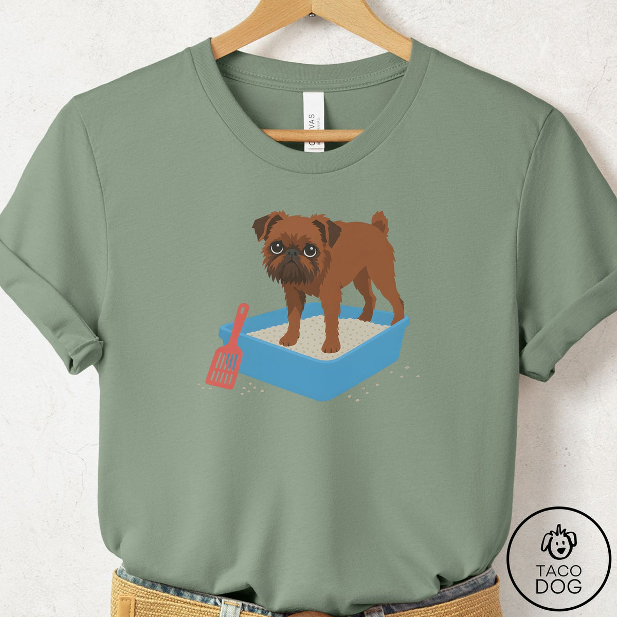 Brussels Griffon Litter Box T-Shirt Sage Taco-Dog