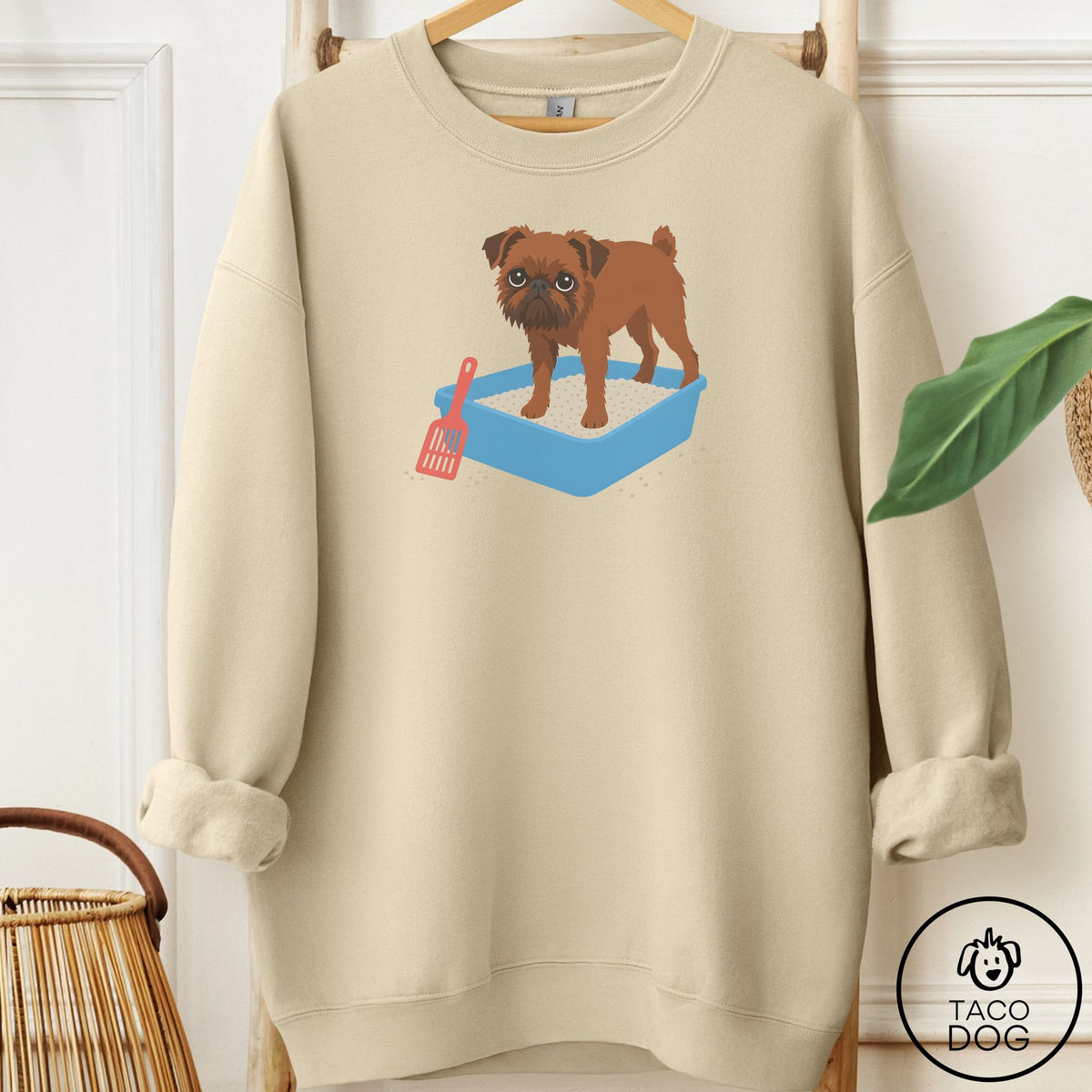 Brussels Griffon Litter Box Sweatshirt Sand Taco-Dog