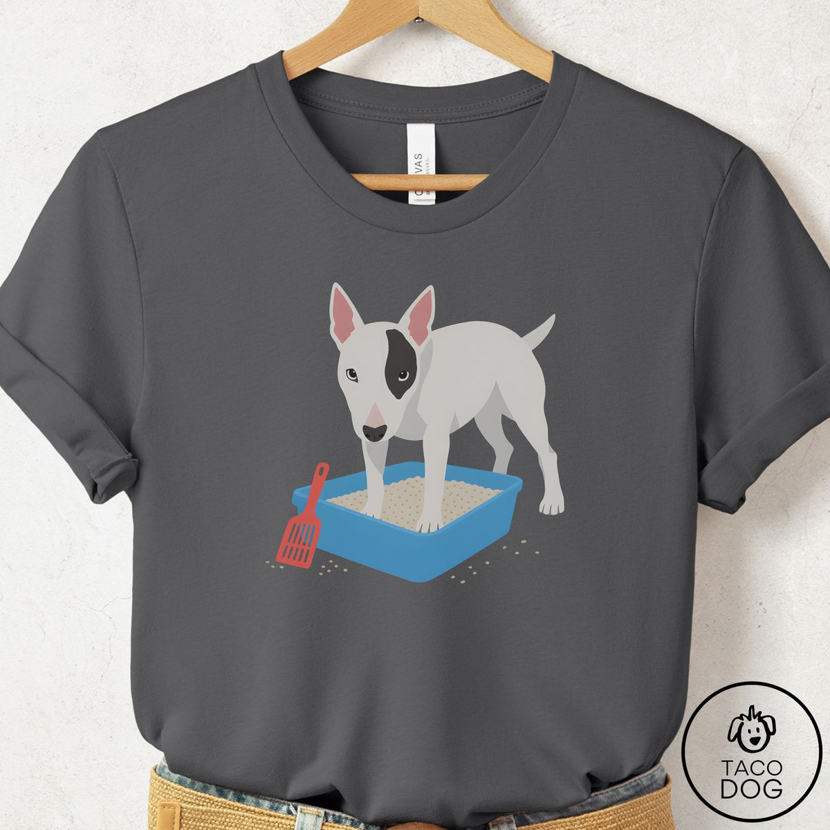 Bull Terrier Litter Box T-Shirt Asphalt Taco-Dog