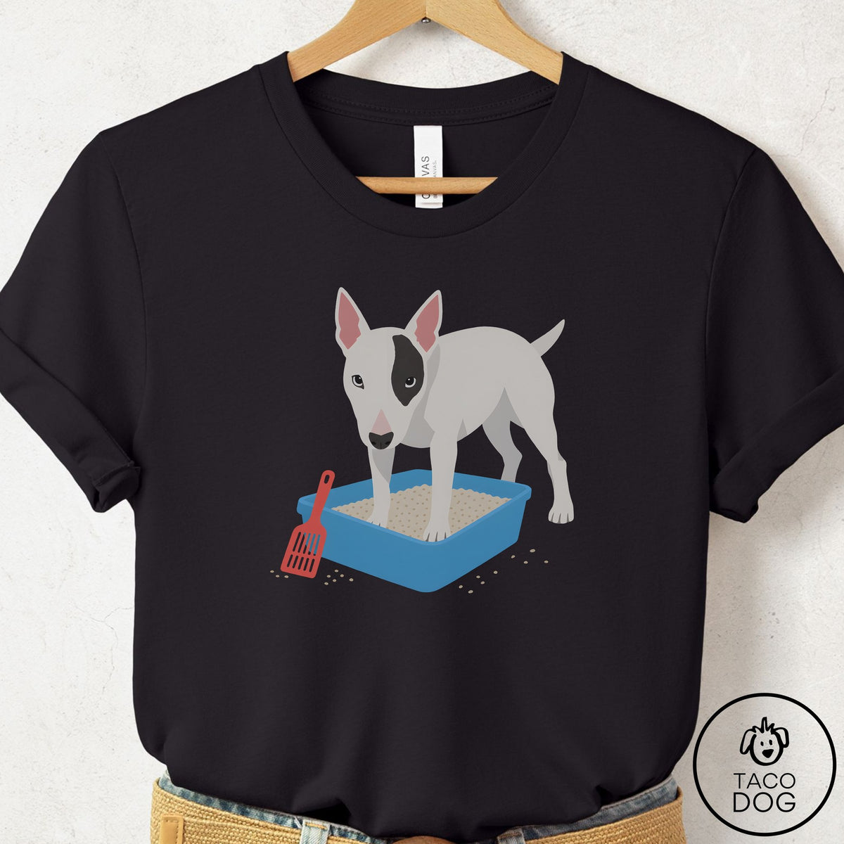 Bull Terrier Litter Box T-Shirt, design close-up