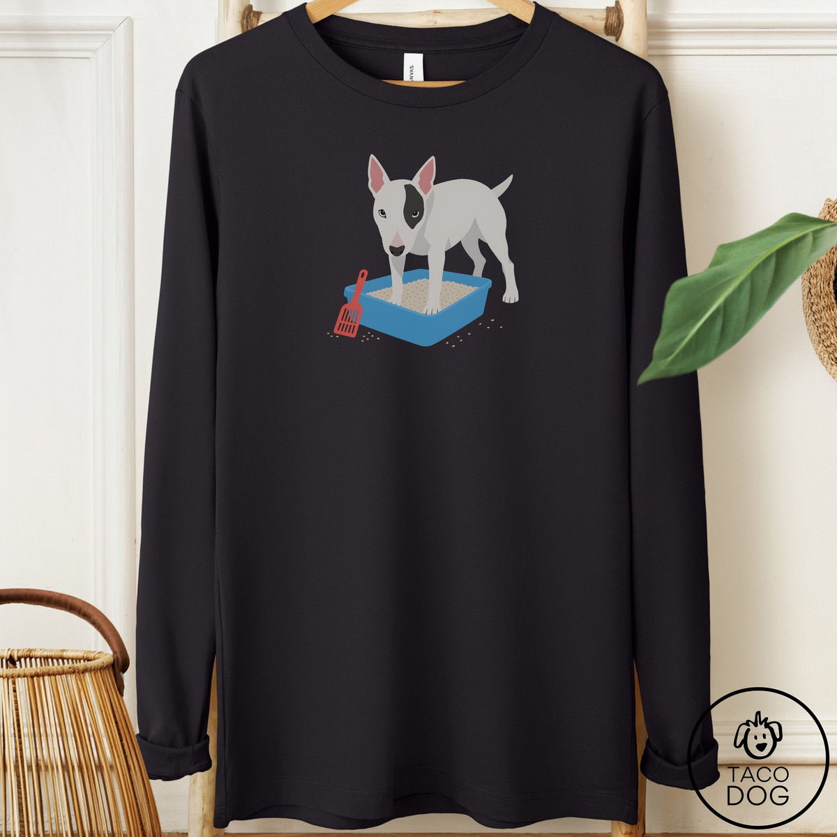 Bull Terrier Litter Box Long Sleeve Tee Black Taco-Dog