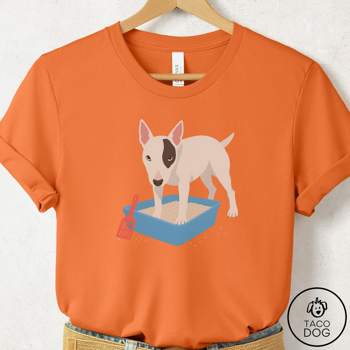 Bull Terrier Litter Box T-Shirt Burnt Orange Taco-Dog