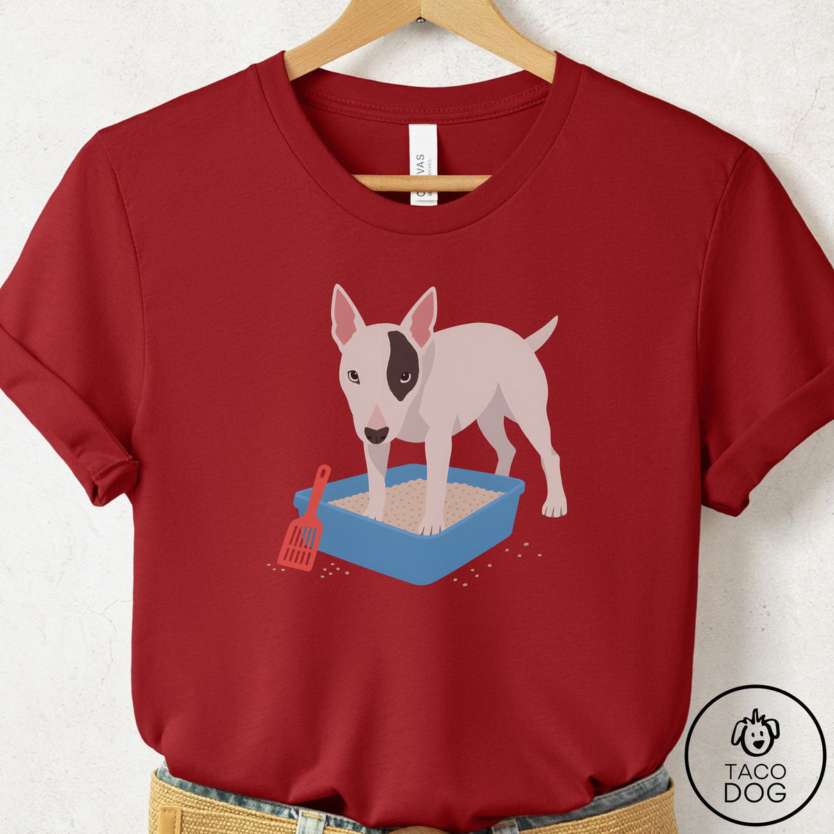 Bull Terrier Litter Box T-Shirt Canvas Red Taco-Dog