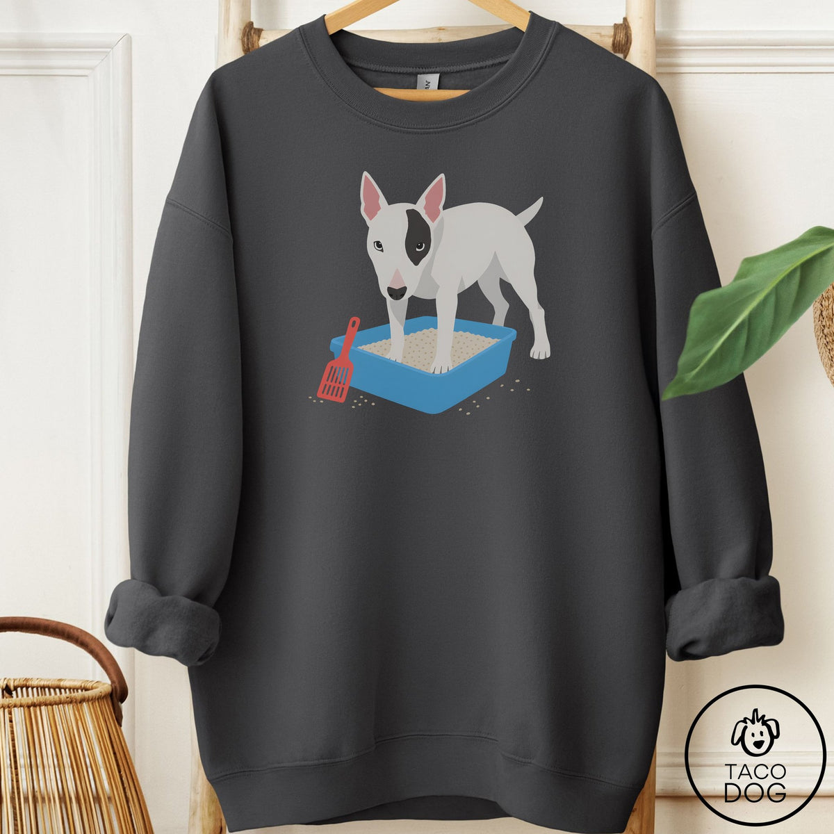 Bull Terrier Litter Box Sweatshirt Charcoal Taco-Dog