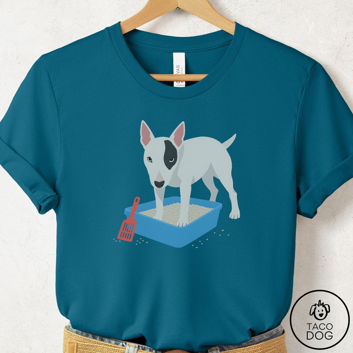 Bull Terrier Litter Box T-Shirt Deep Teal Taco-Dog