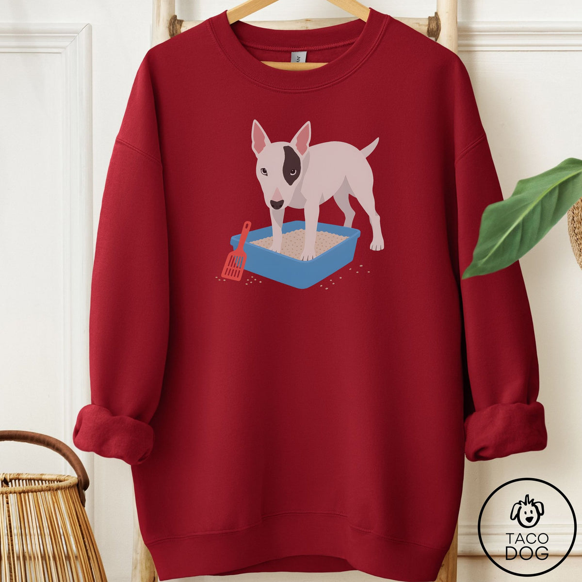 Bull Terrier Litter Box Sweatshirt Garnet Taco-Dog