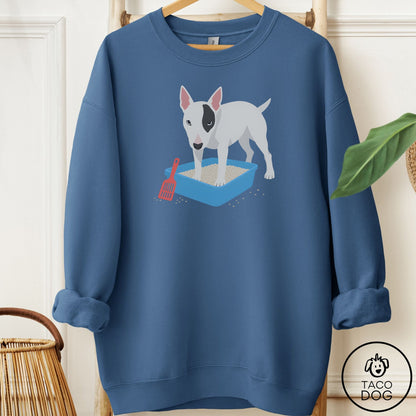 Bull Terrier Litter Box Sweatshirt Indigo Blue Taco-Dog