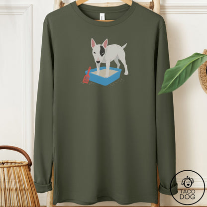 Bull Terrier Litter Box Long Sleeve Tee Military Green Taco-Dog