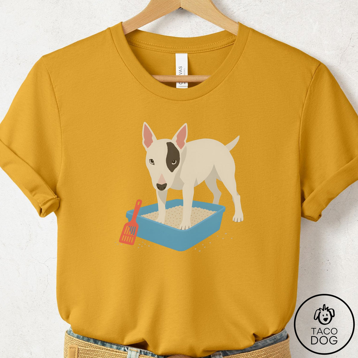 Bull Terrier Litter Box T-Shirt Mustard Taco-Dog