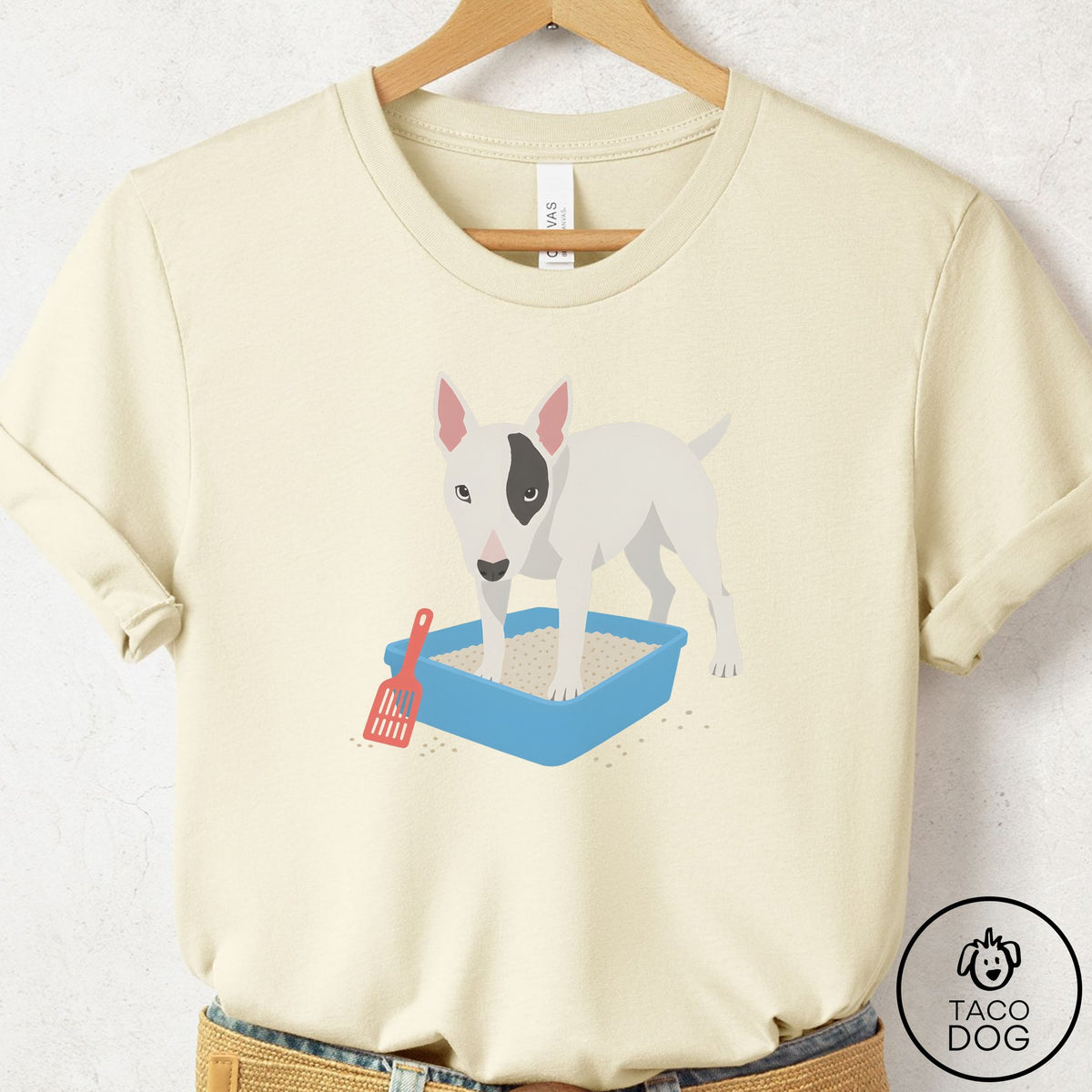 Bull Terrier Litter Box T-Shirt Natural Taco-Dog