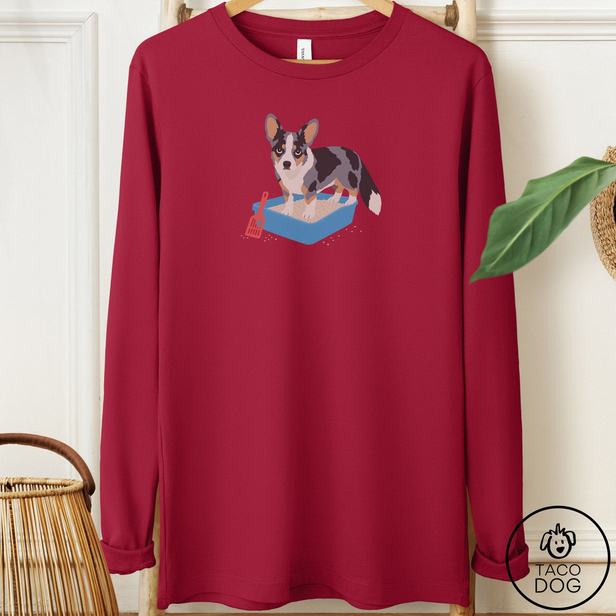 Cardigan Welsh Corgi Litter Box Long Sleeve Tee Cardinal Taco-Dog